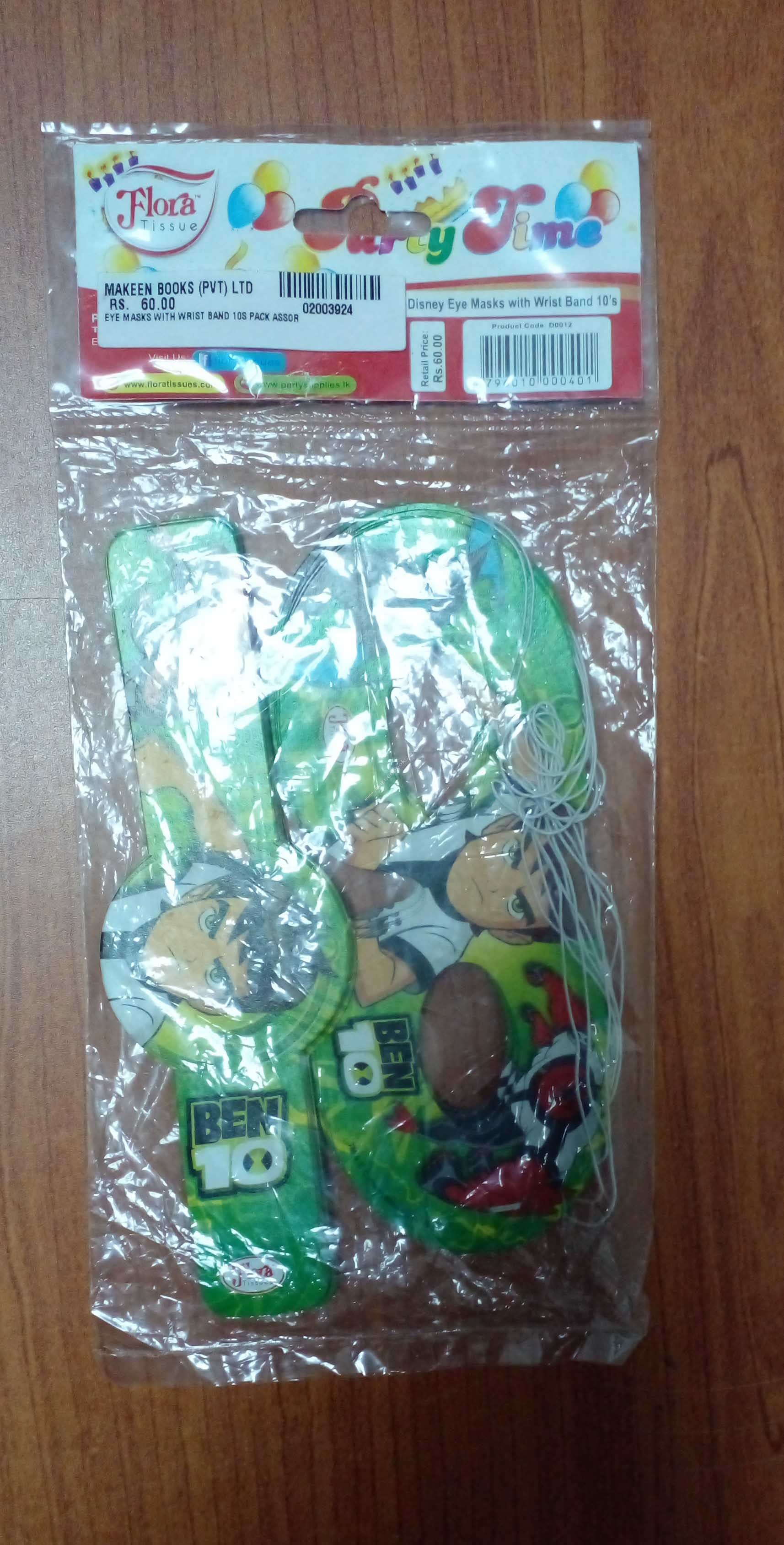 EYE MASKS WITH WRIST BAND 10S PACK ASSORTED