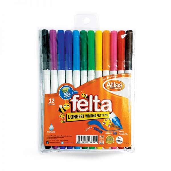 PEN - COLOUR PENS - FELT TIPPED - 12 COLOURS ATLAS - 008000870